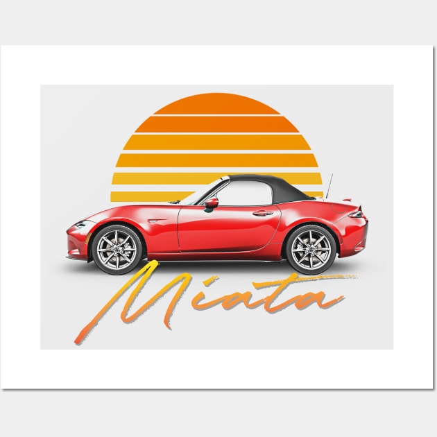 Mazda Miata (Red) / Retro Style Sunset Design Wall Art by DankFutura